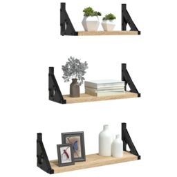 Berkfield Home 3 Piece Wall Shelf Set Sonoma Oak Engineered Wood in Brown - thumbnail 3