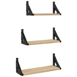 Berkfield Home 3 Piece Wall Shelf Set Sonoma Oak Engineered Wood in Brown - thumbnail 2