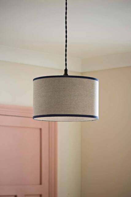 ValueLights Kiara Navy Blue Inner Linen Woven Drum Easy Fit Ceiling Lamp Shade - Size: Large - image 1