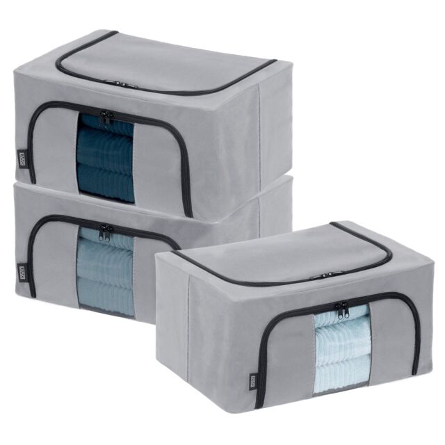 LIVIVO Large Foldable Clothes Storage Boxes - Set of 3 in Grey - image 1