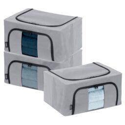 LIVIVO Large Foldable Clothes Storage Boxes - Set of 3 in Grey - thumbnail 1