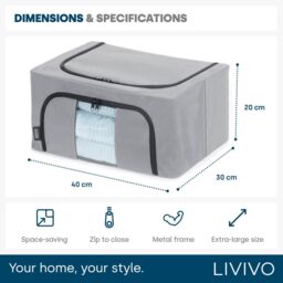 LIVIVO Large Foldable Clothes Storage Boxes - Set of 3 in Grey - thumbnail 9