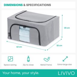 LIVIVO Large Foldable Clothes Storage Boxes - Set of 3 in Grey - thumbnail 6