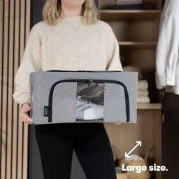 LIVIVO Large Foldable Clothes Storage Boxes - Set of 3 in Grey - thumbnail 3