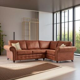 Furniture 786 Oakland Suede Leather 2c1 Corner Sofa in Brown - thumbnail 2
