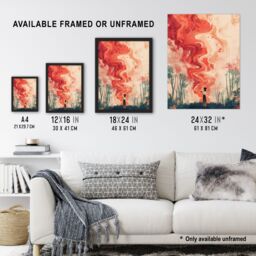"Artery8 Crimson Offering Smoke Signals Surreal Painting Wall Art Print in Red - Size: W24"" x H32""" - thumbnail 3