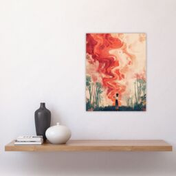 "Artery8 Crimson Offering Smoke Signals Surreal Painting Wall Art Print in Red - Size: W24"" x H32""" - thumbnail 4