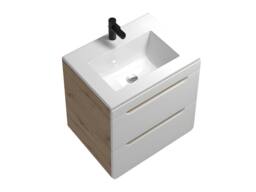 Vente-unique Wall-Hung Bathroom Unit With Inset Basin - Natural & White - 60 Cm in Light Oak - thumbnail 5
