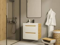 Vente-unique Wall-Hung Bathroom Unit With Inset Basin - Natural & White - 60 Cm in Light Oak - thumbnail 1