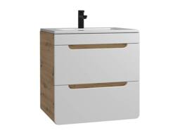 Vente-unique Wall-Hung Bathroom Unit With Inset Basin - Natural & White - 60 Cm in Light Oak - thumbnail 2