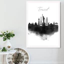 ARTZE Travel Watercolour Skyline City Framed Print SIZE: A4 with White Frame in Black - thumbnail 2