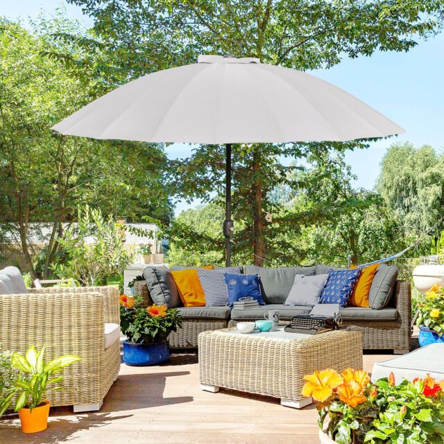 OUTSUNNY 2.5m Round Curved Adjustable Parasol Sun Umbrella Metal Pole in Light Grey - image 1