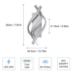 Pheashine Silver LED Wall Light, 22W 6500K Cool White, Modern Twisted Indoor - thumbnail 5