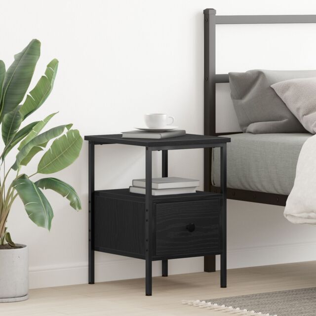 Berkfield Home Bedside Cabinet Black Oak 34x36x50 cm Engineered Wood & Steel - Size: 34 x 36 x 50 cm - image 1