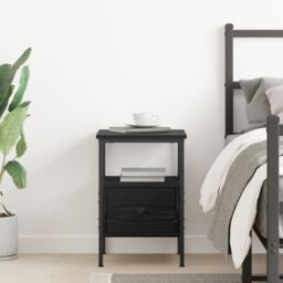 Berkfield Home Bedside Cabinet Black Oak 34x36x50 cm Engineered Wood & Steel - Size: 34 x 36 x 50 cm - thumbnail 4
