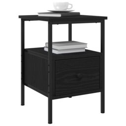 Berkfield Home Bedside Cabinet Black Oak 34x36x50 cm Engineered Wood & Steel - Size: 34 x 36 x 50 cm - thumbnail 3