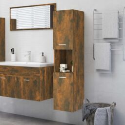Berkfield Home Bathroom Cabinet Smoked Oak 30x30x130 cm Engineered Wood in Brown - Size: 30 x 30 x 130 cm - thumbnail 1