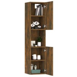 Berkfield Home Bathroom Cabinet Smoked Oak 30x30x130 cm Engineered Wood in Brown - Size: 30 x 30 x 130 cm - thumbnail 5