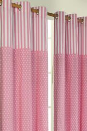 Homescapes Polka Dots Pink Ready Made Eyelet Curtain Pair - Size: 140 cm width x 229 cm drop - thumbnail 1