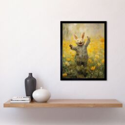 "Artery8 Wall Art Print Tulips & Rabbit Watercolour Fun Kids Baby Nursery Artwork Art Framed in Black - Size: W12"" x H16""" - thumbnail 2