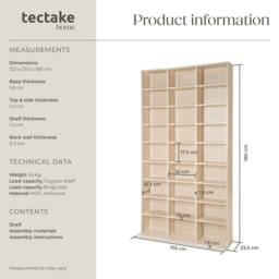 tectake Cd Shelf Unit Christel - 27 Compartments For Up To 1080 Cds in Brown - thumbnail 6
