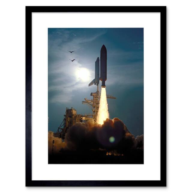 "Artery8 NASA Space Science Shuttle Discovery Launch 1994 Framed Wall Art Print in Blue - Size: W12"" x H16""" - image 1