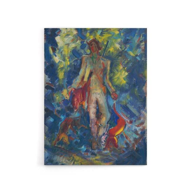 "Artery8 Huntsman With Two Dogs Arnold Weisz Kubincan Canvas Wall Art in Blue - Size: W18"" x H24""" - image 1