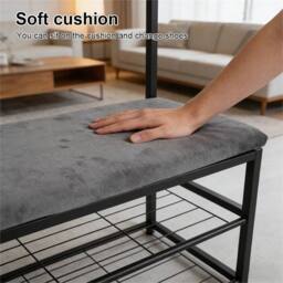 Nordara Black Hallway Shoe Bench Coat Rack Padded Seat Hooks Storage - thumbnail 5