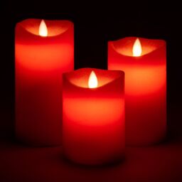 Christow Flameless LED Candles Flickering Flame Real Wax Cream Or Red Set Of 3 - thumbnail 3