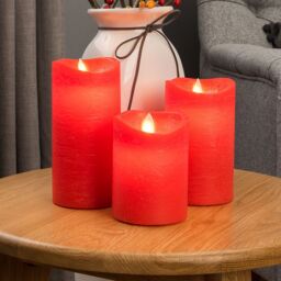 Christow Flameless LED Candles Flickering Flame Real Wax Cream Or Red Set Of 3 - thumbnail 2