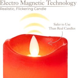 Christow Flameless LED Candles Flickering Flame Real Wax Cream Or Red Set Of 3 - thumbnail 4