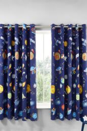 Catherine Lansfield 'Lost In Space' Fully Reversible Eyelet Curtains in Blue - Size: 168 cm width x 183 cm drop - thumbnail 1