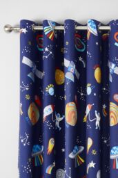 Catherine Lansfield 'Lost In Space' Fully Reversible Eyelet Curtains in Blue - Size: 168 cm width x 183 cm drop - thumbnail 3