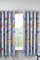 Catherine Lansfield 'Lost In Space' Fully Reversible Eyelet Curtains in Blue - Size: 168 cm width x 183 cm drop - thumbnail 2