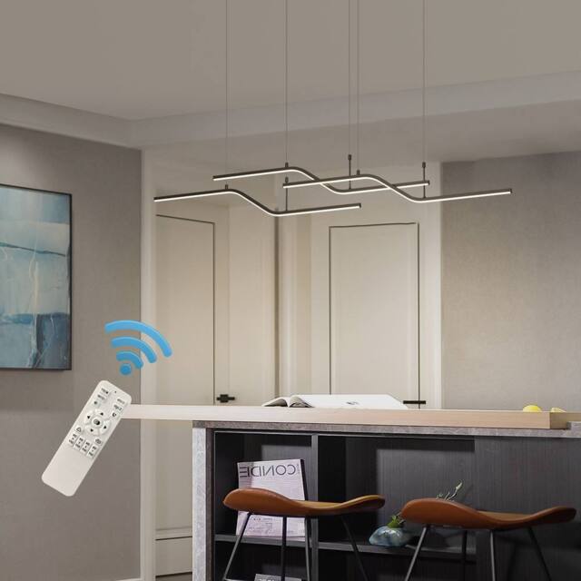 NIVOR 3 LED Wave Chandeliers Ceiling Light 150cm Adjustable Pendant Light in Black - image 1