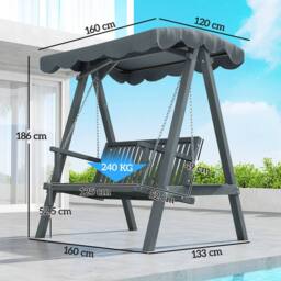 OUTSUNNY 2 Seater Garden Swing Seat with Canopy, Grey - thumbnail 3