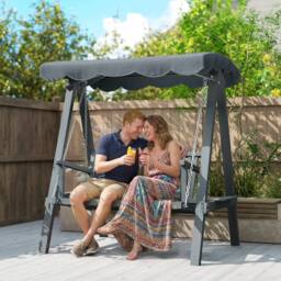 OUTSUNNY 2 Seater Garden Swing Seat with Canopy, Grey - thumbnail 1