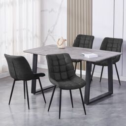 MCC Direct Set of 2 Suede Effect Dining Chairs Accent Chair - Alba in Charcoal