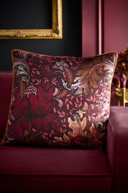 Laurence Llewelyn-Bowen 'Morris Major Chintz' Arts & Crafts Print Velvet Filled Cushion in Burgundy - Size: 55 cm x 55 cm - image 1