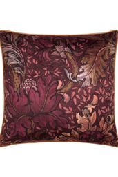 Laurence Llewelyn-Bowen 'Morris Major Chintz' Arts & Crafts Print Velvet Filled Cushion in Burgundy - Size: 55 cm x 55 cm - thumbnail 2