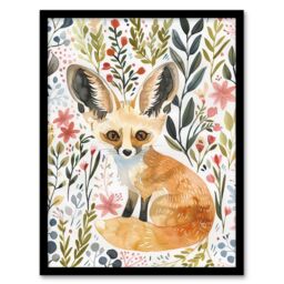 "Artery8 Fennec Fox Boho Floral Watercolour Portrait Framed Wall Art - Size: W12"" x H16""" - thumbnail 1