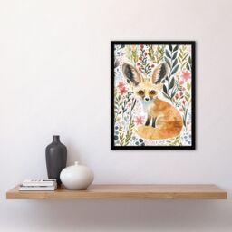 "Artery8 Fennec Fox Boho Floral Watercolour Portrait Framed Wall Art - Size: W12"" x H16""" - thumbnail 4