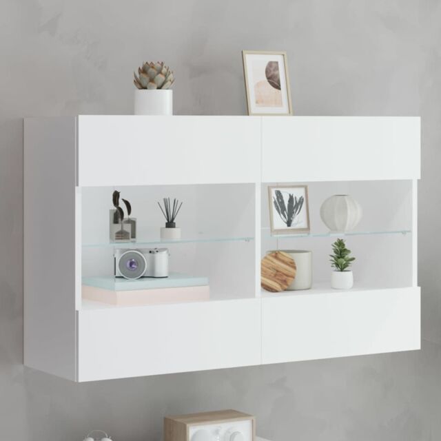 Berkfield Home TV Wall Cabinet with LED Lights White 98.5x30x60.5 cm - image 1