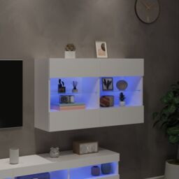 Berkfield Home TV Wall Cabinet with LED Lights White 98.5x30x60.5 cm - thumbnail 4