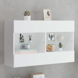 Berkfield Home TV Wall Cabinet with LED Lights White 98.5x30x60.5 cm - thumbnail 1