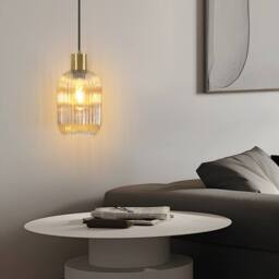 Goeco Modern Pendant Light In Ribbed Glass With Gold Finish & Black Cable - thumbnail 6