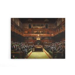 "Artery8 Banksy Devolved Parliament Chimps Canvas Wall Art Print in Brown - Size: W18"" x H24""" - thumbnail 1