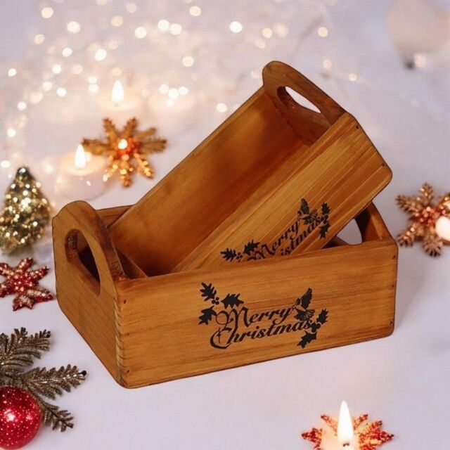 "Minster ""Merry Christmas"" - Wooden Crates (Set of 2) in Brown - Size: 1 Pack" - image 1