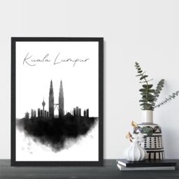 ARTZE Kuala Lumpur Watercolour Skyline City Framed Print SIZE: A3 with Black Frame - Size: A4 - thumbnail 2