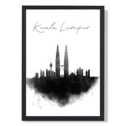 ARTZE Kuala Lumpur Watercolour Skyline City Framed Print SIZE: A3 with Black Frame - Size: A4 - thumbnail 1
